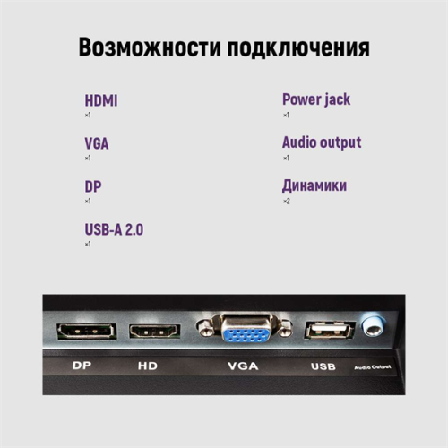 IRBIS SMARTVIEW 27 LED Monitor 1920x1080, 16:9, IPS, 250 cd/m2, 1000:1, 3ms, 178°/178°, VGA, HDMI, DP, USB, Audio output, 75Hz, Speak, Tilt, VESA,  для mini ПК, внутр. бп, Black NEW  (China)