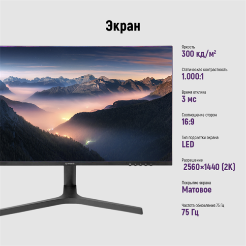 IRBIS SMARTVIEW 27'' LED Monitor 2560x1440, 16:9, IPS, 300 cd/m2, 1000:1, 3ms, 178°/178°, HDMI, DP, USBх2, USB-C(65W), Audio output, Pjack 75Hz Height Tilt Swiv Pivot Speak внешн. бп Black  (China)