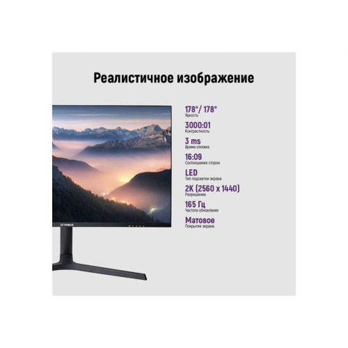 IRBIS NOBLEVIEW 32'' LED Monitor 2560x1440, 16:9, VA, 300 cd/m2, 3000:1, 3ms, HDMI, DPх2, USB, Audio output, PJack 165Hz, Height, Tilt, Swiv, Pivot, внешн. бп, VESA 100x100, Black 3y