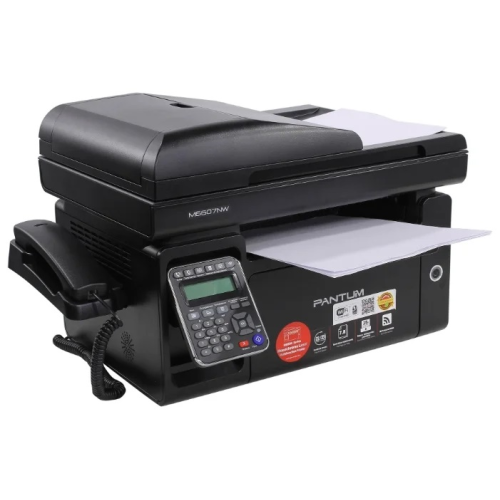 Pantum M6607NW, P/C/S/F (with handset), Mono laser, А4, 22 ppm (max 20000 p/mon), 600 MHz, 1200x1200 dpi, 256 MB RAM, ADF35, paper tray 150 pages, USB, LAN, WiFi, start. cartridge 1600 pages