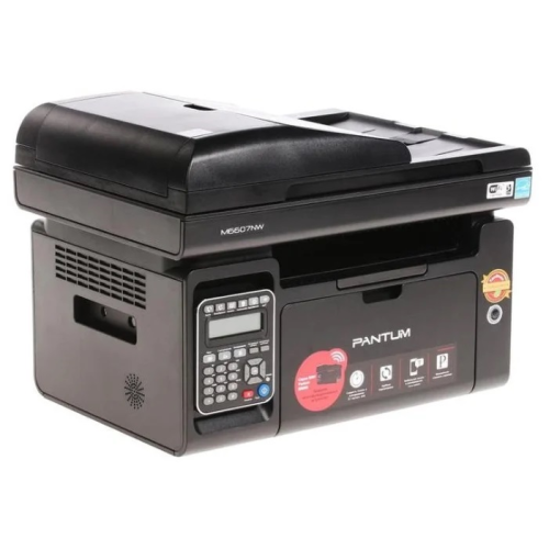 Pantum M6607NW, P/C/S/F (with handset), Mono laser, А4, 22 ppm (max 20000 p/mon), 600 MHz, 1200x1200 dpi, 256 MB RAM, ADF35, paper tray 150 pages, USB, LAN, WiFi, start. cartridge 1600 pages