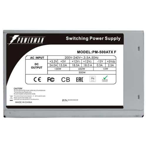 Powerman Power Supply  500W  PM-500ATX-F (carton box) (12cm fan)