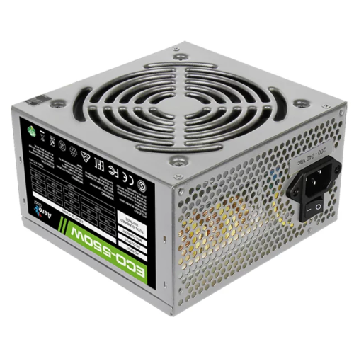 Aerocool 550W Retail ECO-550W ATX v2.3 Haswell, fan 12cm, 400-mm cable, power cord, 20+4P, 12V 4+4P, 1x PCI-E 6+2P, 4x SATA, 3x PATA, 1x FDD