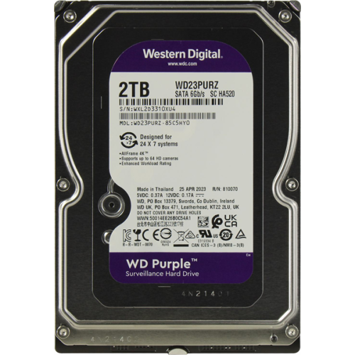 Western Digital HDD SATA-III  2Tb Purple WD23PURZ, IntelliPower, 256MB buffer (DV&NVR), 1 year