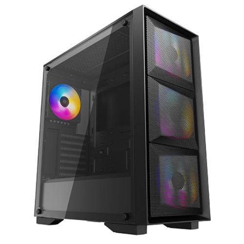 Deepcool MATREXX 50 MESH 4FS без БП, боковое окно (закаленное стекло), 3xColor LED 120мм вентилятора спереди, 1xColor LED 120мм вентилятор сзади, черный, ATX