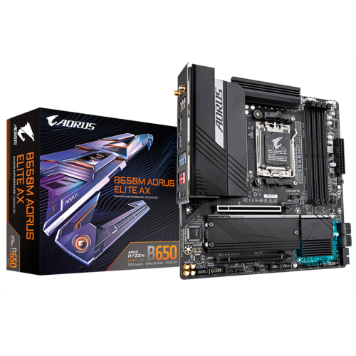 GIGABYTE B650M AORUS ELITE AX, AM5, B650, 4*DDR5, DP+HDMI,  4 SATA 6 Гб/с, M2, Audio, Gb LAN, USB 3.2, Type-C, mATX