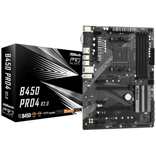 ASROCK B450 PRO4 R2.0, AM4, B450, 4*DDR4, D-Sub+HDMI+DP, 4xSATA3 6.0 (RAID), M.2 Socket, 4xUSB 3.2, Type-C, ATX; 90-MXBEE0-A0UAYZ