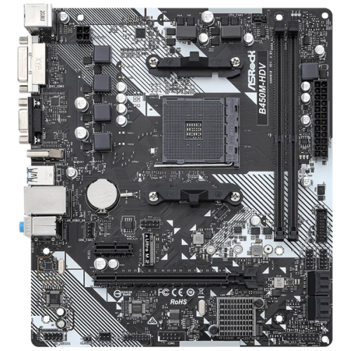 ASROCK B450M-HDV R4.0, AM4, B450, 4*DDR4, HDMI+D-Sub+DVI, 4xSATA3 6.0, M.2 Socket, 4xUSB 3.1, 2xUSB 2.0, mATX; 90-MXB9N0-A0UAYZ