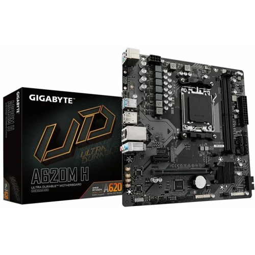 GIGABYTE A620M H, AM5, A620, 2*DDR5, DP+HDMI,  4 SATA 6 Гб/с, M2, Audio, Gb LAN, USB 3.2, USB 2.0, mATX