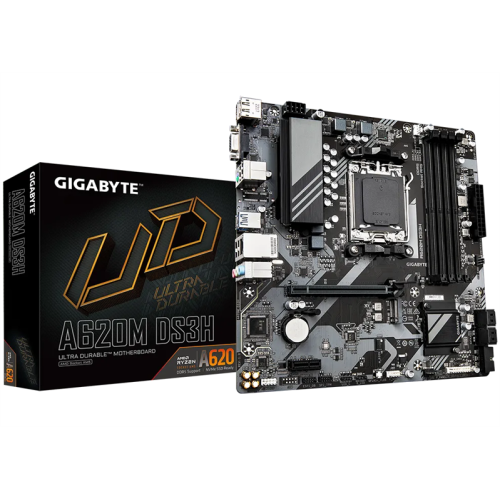 GIGABYTE A620M DS3H, AM5, A620, 2*DDR5, DP+HDMI+D-Sub,  4 SATA 6 Гб/с, M2, Audio, Gb LAN, USB 3.2, USB 2.0, mATX