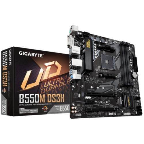 GIGABYTE B550M DS3H, AM4, B550, 4*DDR4, DVI-D+HDMI,  4 SATA 6 Гб/с, M2, Audio, Gb LAN, USB 3.2, USB 2.0, COM*1 header, mATX