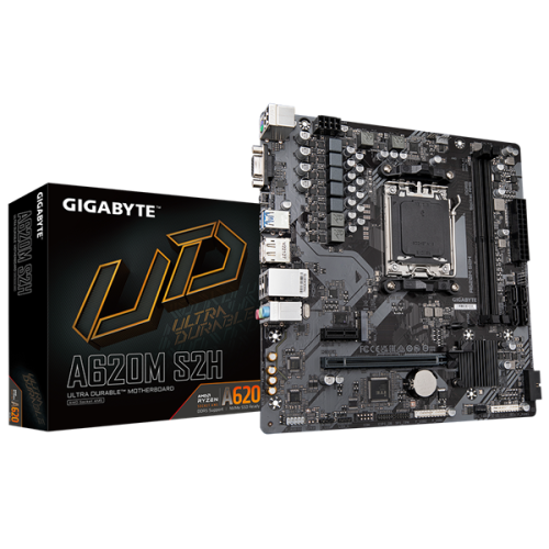 GIGABYTE A620M S2H, AM5, A620, 2*DDR5, DP+HDMI+D-Sub,  4 SATA 6 Гб/с, M2, Audio, Gb LAN, USB 3.2, USB 2.0, mATX
