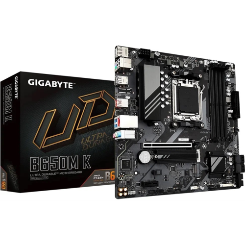GIGABYTE B650M K, AM5, B650, 4*DDR5, DP+HDMI,  4 SATA 6 Гб/с, M2, Audio, Gb LAN, USB 3.2, USB 2.0, mATX