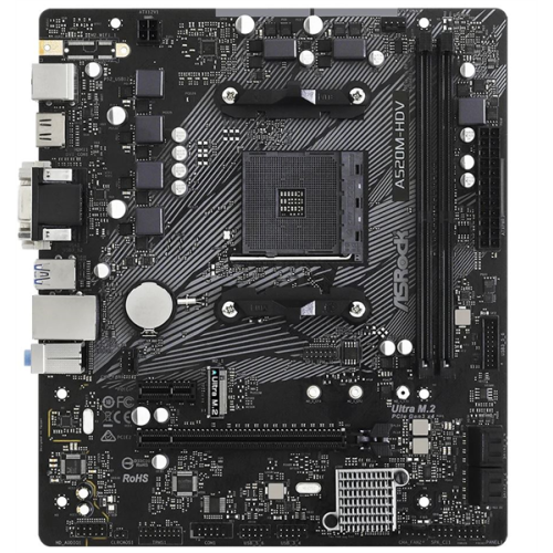 ASROCK A520M-HDV, AM4, A520, 2*DDR4, D-Sub+DVI-D+HDMI, 4xSATA3 6.0 (RAID), M.2 Socket, 4xUSB 3.2, 2xUSB 2.0, mATX; 90-MXBE50-A0UAYZ