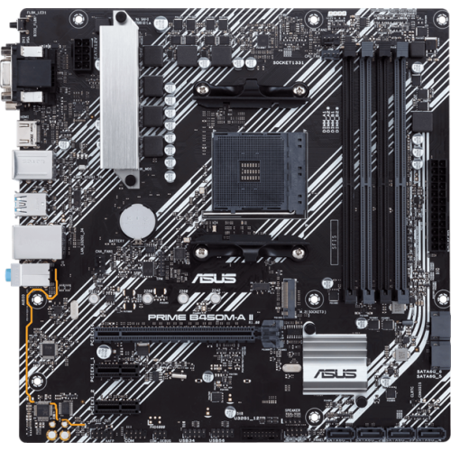ASUS PRIME B450M-A II, Socket AM4, B450, 4*DDR4, D-Sub+DVI+HDMI, SATA3 + RAID, Audio, Gb LAN, USB 3.2*8, USB 2.0*4, COM*1 header (w/o cable), mATX ; 90MB15Z0-M0EAY0
