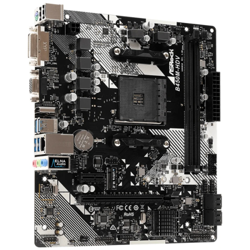 ASROCK B450M-HDV R4.0, AM4, B450, 4*DDR4, HDMI+D-Sub+DVI, 4xSATA3 6.0, M.2 Socket, 4xUSB 3.1, 2xUSB 2.0, mATX; 90-MXB9N0-A0UAYZ