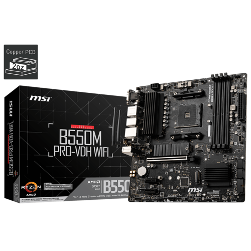 MSI B550M PRO-VDH WIFI AM4,4DDR4,1PCI-Ex16, 2PCI-Ex1, 2M.2, 4SATA3,7USB3.2 Gen1