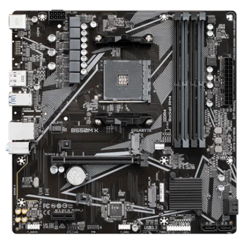 GIGABYTE B550M K, AM4, B550, 4*DDR4, DP+HDMI,  4 SATA 6 Гб/с, M2, Audio, Gb LAN, USB 3.2, USB 2.0, mATX