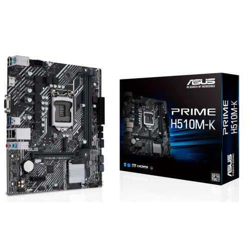ASUS PRIME H510M-K, LGA1200, H510, 2*DDR4, D-Sub + HDMI, SATA3, Audio, Gb LAN, USB 3.2*4, USB 2.0*6, COM*1 header (w/o cable),mATX ; 90MB17N0-M0EAY0, 3 year