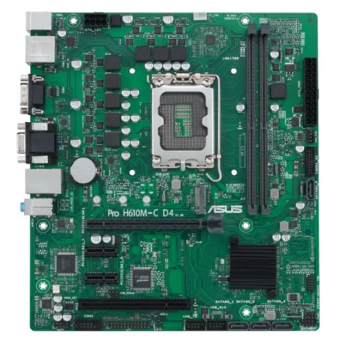 ASUS PRO H610M-C D4-CSM, LGA1700, H610, 2*DDR4, DP, D-Sub, HDMIx1, SATA3 + RAID, Audio, Gb LAN, USB 3.2*6, USB 2.0*6, COM port, mATX; 90MB1A30-M0EAYC