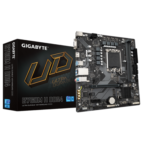 GIGABYTE B760M H DDR4, LGA1700, B760, 2*DDR4, D-Sub+HDMI,  4 SATA 6 Гб/с, M2, Audio, Gb LAN, USB 3.2, USB 2.0, Type-C, COM*1 port, mATX