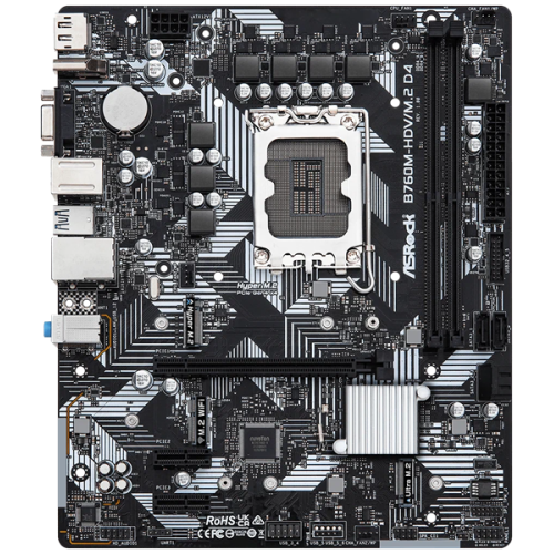 ASROCK B760M-HDV/M.2 D4, LGA1700, B760, 2*DDR4, HDMI+DP+D-Sub, 4xSATA3 6.0 (RAID), M.2 Socket, 4xUSB 3.2, 1xUSB2.0, Type-C, mATX; 90-MXBL40-A0UAYZ
