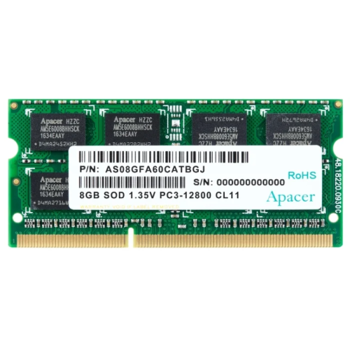Apacer  DDR3   8GB  1600MHz SO-DIMM (PC3-12800) CL11 1.5V(Retail) 512*8  3 years (AS08GFA60CATBGC/DS.08G2K.KAM)