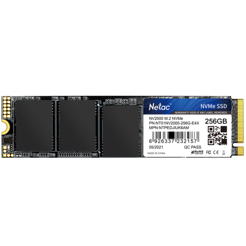Netac SSD NV2000 256GB PCIe 3 x4 M.2 2280 NVMe 3D NAND, R/W up to 2500/1000MB/s, TBW 150TB, 5y wty