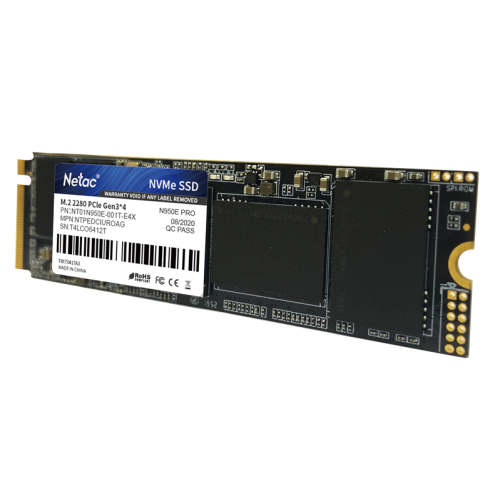 Netac SSD N950E Pro 1TB PCIe 3 x4 M.2 2280 NVMe 3D NAND, R/W up to 3350/2800MB/s, TBW 800TB, 1024MB DRAM buffer, with heat sink, 5y wty