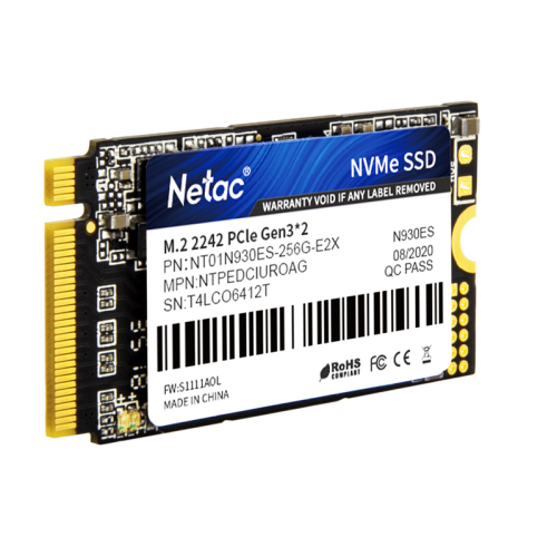 Netac SSD N930ES 256GB PCIe 3 x2 M.2 2242 NVMe 3D NAND, R/W up to 1650/1260MB/s, TBW 150TB, 3y wty