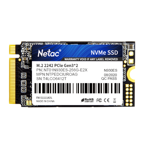 Netac SSD N930ES 256GB PCIe 3 x2 M.2 2242 NVMe 3D NAND, R/W up to 1650/1260MB/s, TBW 150TB, 3y wty