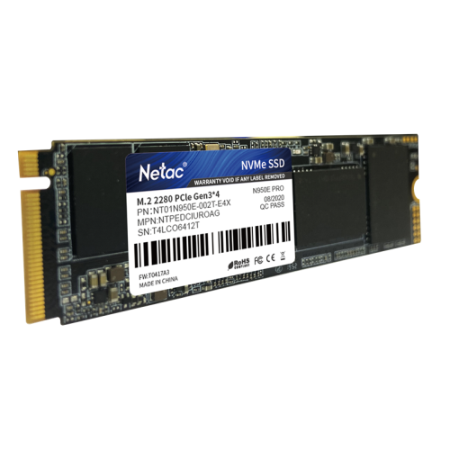 Netac SSD N950E Pro 2TB PCIe 3 x4 M.2 2280 NVMe 3D NAND, R/W up to 3500/3000MB/s, TBW 1600TB, 2048MB DRAM buffer, with heat sink, 5y wty