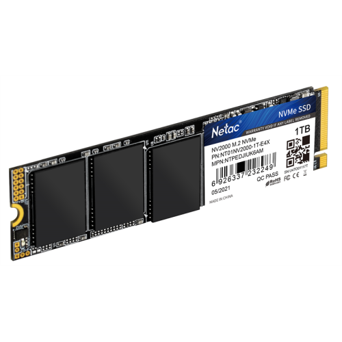 Netac SSD NV2000 1TB PCIe 3 x4 M.2 2280 NVMe 3D NAND, R/W up to 2500/2100MB/s, TBW 600TB, 5y wty