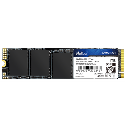 Netac SSD NV2000 1TB PCIe 3 x4 M.2 2280 NVMe 3D NAND, R/W up to 2500/2100MB/s, TBW 600TB, 5y wty
