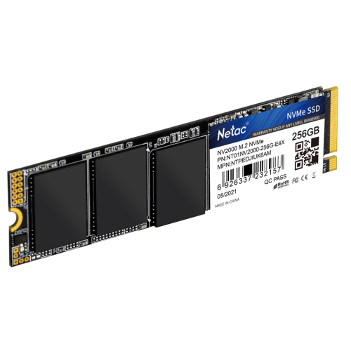 Netac SSD NV2000 256GB PCIe 3 x4 M.2 2280 NVMe 3D NAND, R/W up to 2500/1000MB/s, TBW 150TB, 5y wty