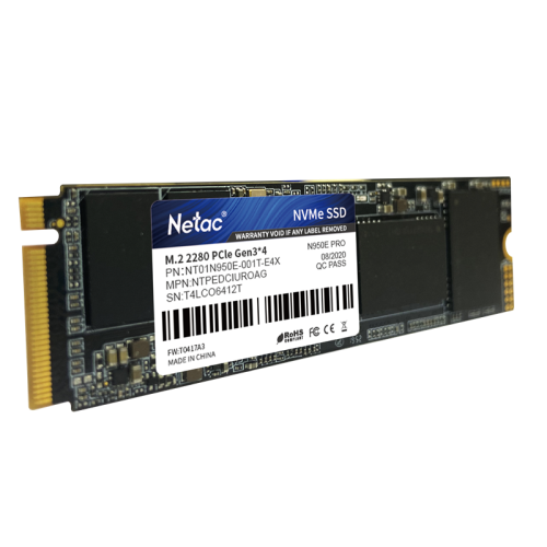 Netac SSD N950E Pro 1TB PCIe 3 x4 M.2 2280 NVMe 3D NAND, R/W up to 3350/2800MB/s, TBW 800TB, 1024MB DRAM buffer, with heat sink, 5y wty