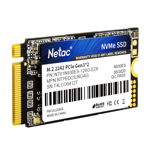 Netac SSD N930ES 128GB PCIe 3 x2 M.2 2242 NVMe 3D NAND, R/W up to 970/635MB/s, TBW 75TB, 3y wty