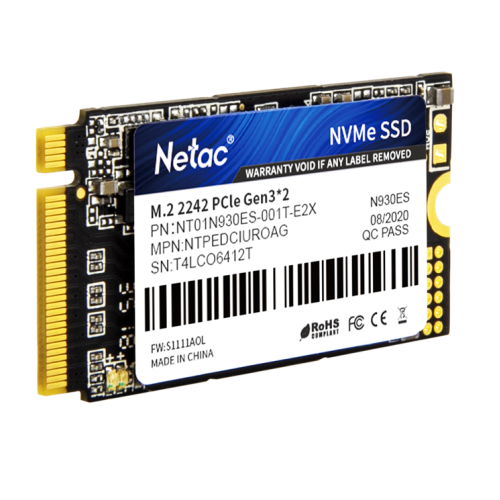 Netac SSD N930ES 1TB PCIe 3 x2 M.2 2242 NVMe 3D NAND, R/W up to 1650/1500MB/s, TBW 600TB, 3y wty