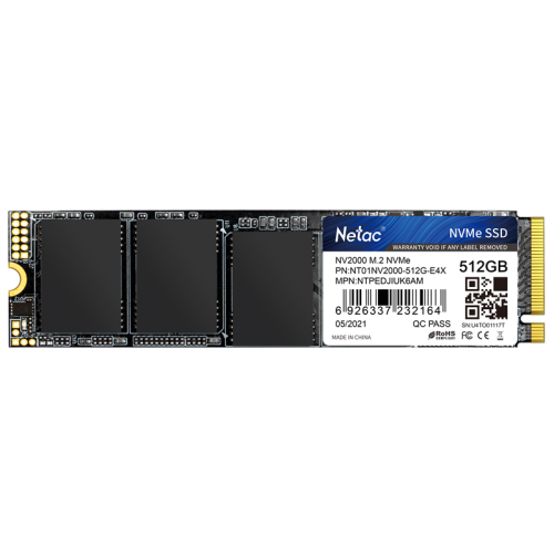 Netac SSD NV2000 512GB PCIe 3 x4 M.2 2280 NVMe 3D NAND, R/W up to 2500/1950MB/s, TBW 300TB, 5y wty
