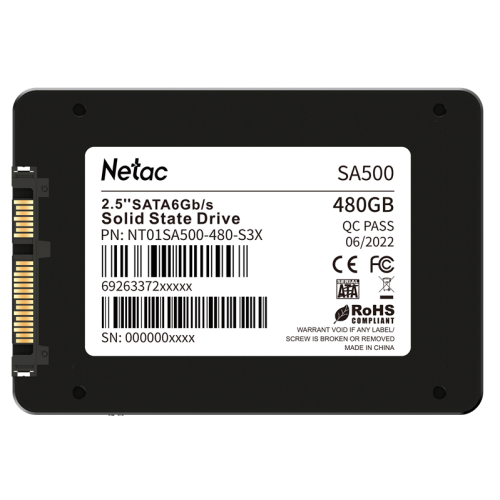 Netac SSD SA500 480GB 2.5 SATAIII 3D NAND, R/W up to 520/450MB/s, TBW 240TB, 3y wty