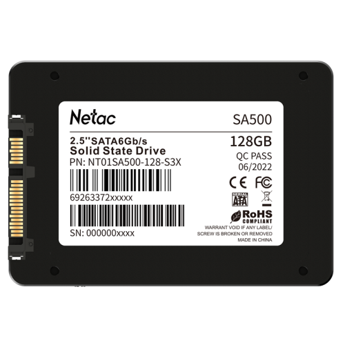 Netac SSD SA500 128GB 2.5 SATAIII 3D NAND, R/W up to 500/400MB/s, TBW 60TB, 3y wty