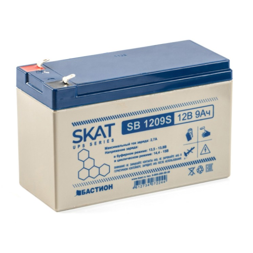 (8970) Бастион SKAT SB 1209S АКБ свинцово-кислотная тип AGM 12V 9Ач Iзар. 2,6 А, ножевые клеммы