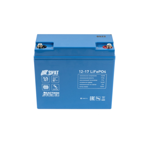 (647) Бастион Skat i-Battery 12-17 LiFePO4 АКБ LI-ION 12В/17Ач/4S3P/BMS/T7 М6/Срок службы — 12 лет/5 л.г