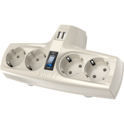 ZIS Cmpany  Pilot T USB, 4 розетки с заземлением, 15A, 3300Вт, 2 USB разъема для зарядки, цвет белый