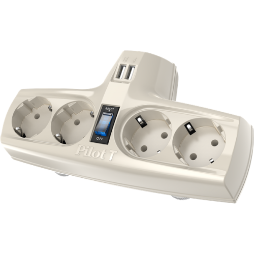 ZIS Cmpany  Pilot T USB, 4 розетки с заземлением, 15A, 3300Вт, 2 USB разъема для зарядки, цвет белый
