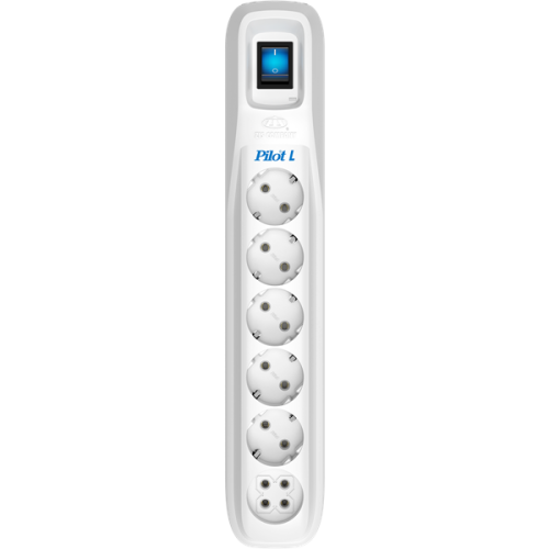 Сетевой фильтр ZIS PILOT L (GP), 7м, 5+1 розетка, 10А/2,2кВт, св.серый