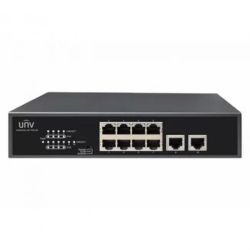 Uniview Коммутатор 10*100Mbps network ports (RJ45), including 8 PoE ports, IEEE802.3,IEEE802.3u,IEEE802.3az,IEEE802.3x,IEEE802.3af,IEEE802.3at, 2Gbps 1.49Mpps 2Mbit 8K 220mm x 150mm x 44mm(8.7