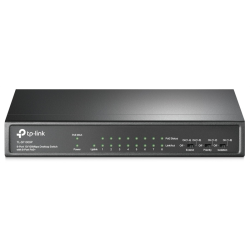 TP-Link TL-SF1009P, 9-портовый 10/100 Мбит/с неуправляемый PoE коммутатор, 8 портов PoE+, IEEE 802.3af/at, бюджет PoE 65 Вт, стальной корпус, режим Extend Mode PoE до 250 метров