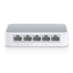 TP-Link TL-SF1005D, 5-портовый 10/100 Мбит/с мини настольный коммутатор, 5 портов RJ45 10/100 Мбит/с, пластиковый корпус