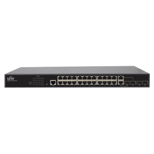 Uniview Коммутатор 24*1000Mbps ports (RJ45)+2*1000Mbps Fiber(SFP) ports+2G Combo portsStandards IEEE802.3, IEEE802.3u, IEEE802.3z,IEEE802.3ab, IEEE802.3xSwitching capacity 56GbpsForwarding performance